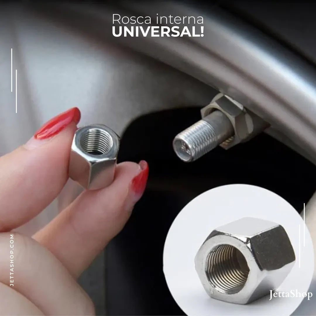 [COMPRE 1 LEVE 4] Kit de Tampas Metálicas para Bico de Pneus Personalizadas - Jetta MetalCap™