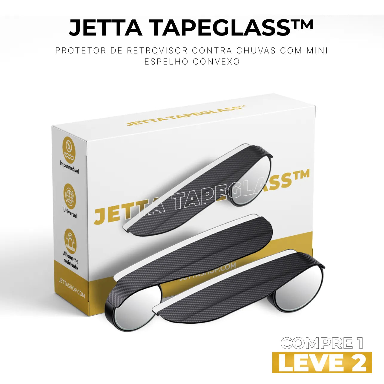 (PAGUE 1 LEVE 2) Protetor de Retrovisor contra Chuvas com Mini Espelho Convexo - Jetta TapeGlass™